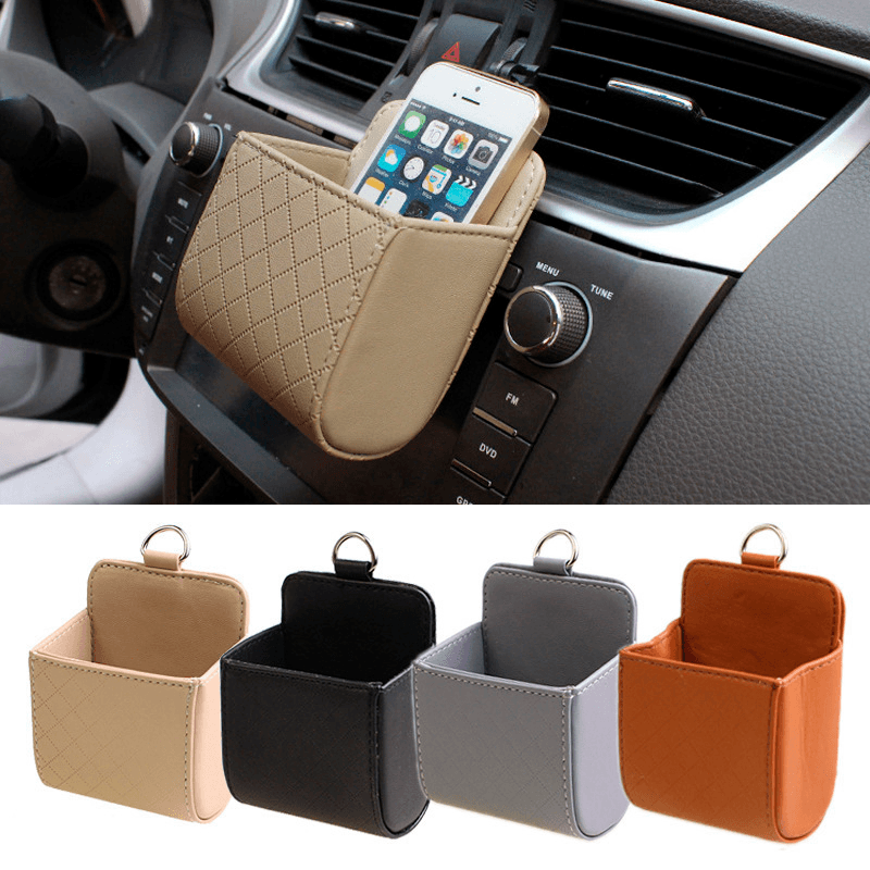 Suporte de couro para celular e porta-utensílios para carro - Rede Canan