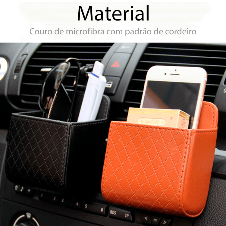 Suporte de couro para celular e porta-utensílios para carro - Rede Canan