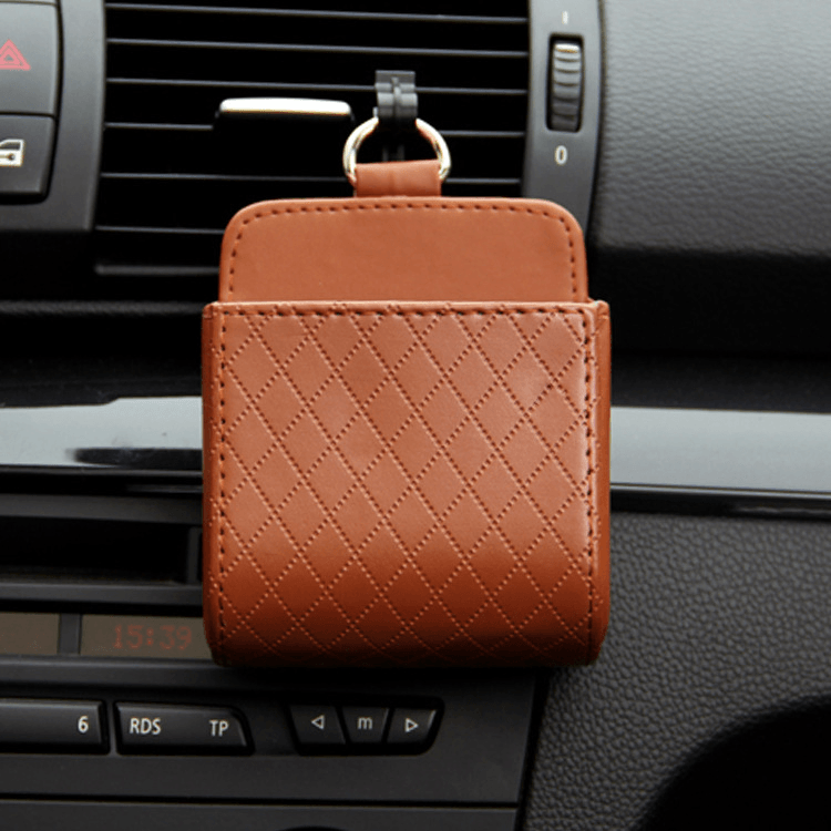 Suporte de couro para celular e porta-utensílios para carro - Rede Canan