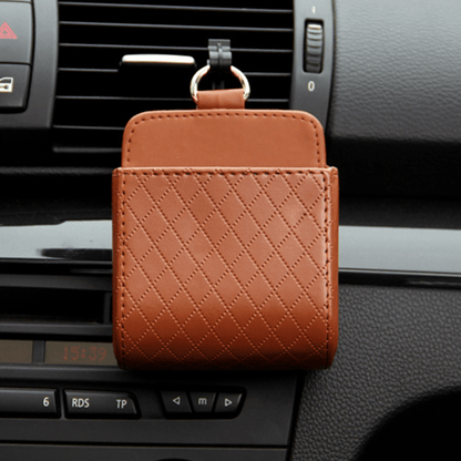 Suporte de couro para celular e porta-utensílios para carro - Rede Canan